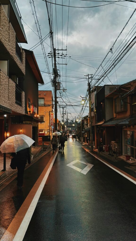 Rainy Urban Evening in a Japanese Street